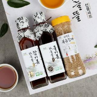 [청주시] 하늘뜰 선물세트 참기름+들기름(180ml)+볶음참깨(100g)