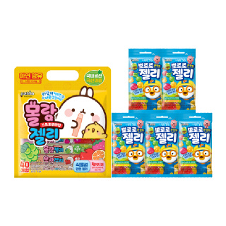몰랑 스트로우 젤리 4가지맛(40개입)+뽀로로 과일맛 젤리 53gX5개
