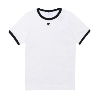 꾸레쥬 125JTS017 JS0203 0083 로고 콘트라스트 링거 여성 반팔티