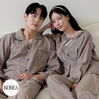 커플 여성 남성 세트 잠옷 홈웨어 M2155_6155 M커피체크