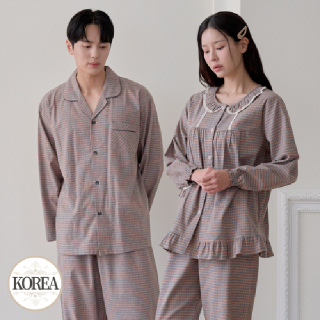 커플 잠옷 여성 남성 실내복 세트 홈웨어 M2163_6163 M어텀체크