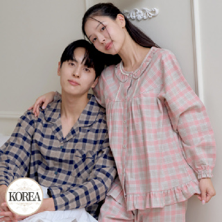 홈웨어 남성 여성 커플 잠옷 세트 M2160_6160 M멜팅체크