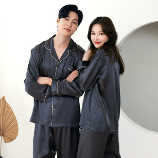 커플 실크 잠옷 여성 남자 파자마 신혼부부 결혼 선물 커플템 M2007 차콜
