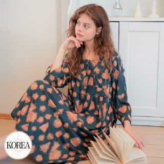 실내복 여성 잠옷 원피스 홈웨어25F359(오렌지) 모카번