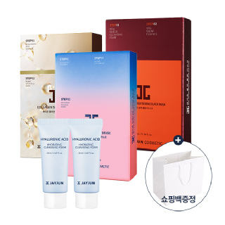 [스페셜기프트] 제이준 3스텝 마스크팩 3종(블랙물광10매+인텐시브 샤이닝10매+콜라겐 스킨핏10매)+제이준 히알루론산 클렌징폼 20ml 2개 증정 +제이준 쇼핑백