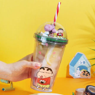 짱구 피규어 벚꽃 빨대 텀블러 워터보틀