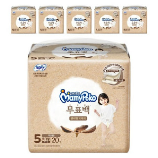 마미포코 무표백 팬티 특대형 20P 여아 x 6팩 (1박스)
