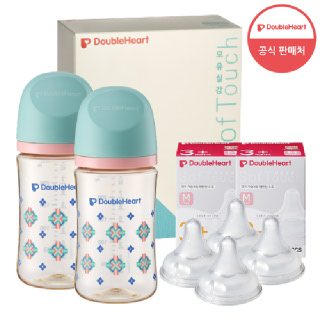 [더블하트] 3세대 240ml 헤리티지 트윈팩(젖병2개)+젖꼭지4개