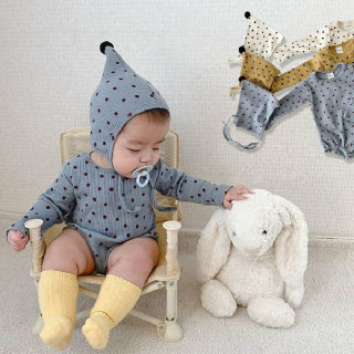 폼폼도트 골지 긴팔 바디슈트 보넷세트 304245