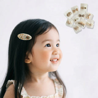 10종무드핀 여아동 자수 집게핀 헤어핀세트 205969