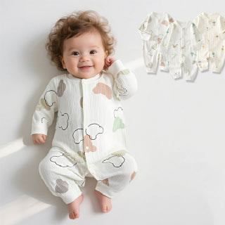 몽글패턴 자가드 순면 긴팔 우주복 206004