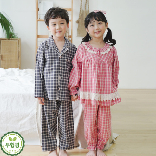 유아 여아 잠옷 남아 겨울 실내복 주니어 체크 파자마 마인드(선염순면)