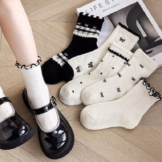 블랙리본 여아 중목 양말 5켤레세트 206061