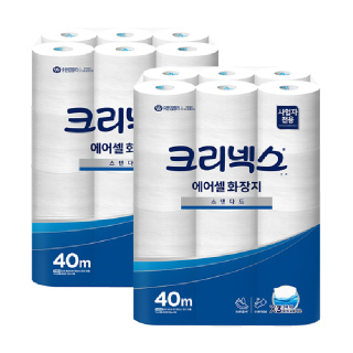 크리넥스 물에 잘 녹는 에어셀 화장지 40m 24롤x2팩 두루마리 휴지 45086