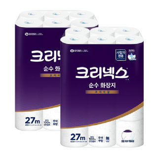 크리넥스 순수3겹 화장지 27m 24롤 2팩 총 48롤 두루마리 휴지