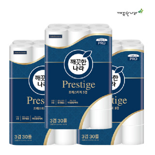 [깨끗한나라] 3겹 프레스티지 호텔 화장지 22m 30롤 x 3팩
