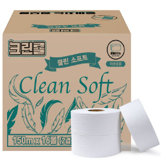크린롤 물에잘녹는 업소용 대용량 화장지 휴지 무형광 엠보싱 클린 소프트 점보롤 150m 2겹x16롤