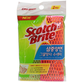 3M 삼중양면 그물망사 수세미 2입