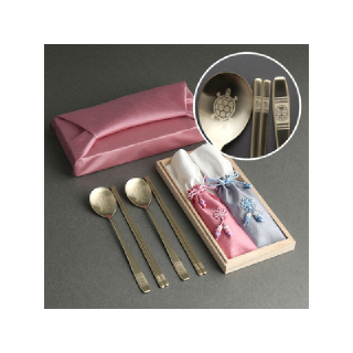 희 거북 골드 수저세트 2인용 오동나무함,비단보자기 포장