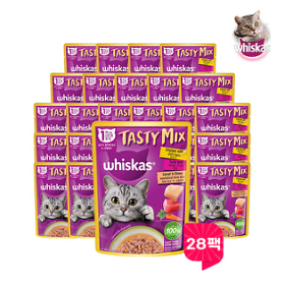 [마즈] 위스카스 고양이 파우치 테이스티믹스 닭고기&참치와 당근 in 그레이비 70g 28팩