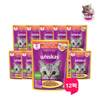 [마즈] 위스카스 고양이 파우치 고등어와 연어 80g 12팩