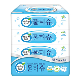 [바로바로팜]깨끗한나라물티슈70매*4입(캡)